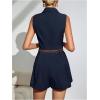 imageSOLY HUX Womens V Neck Collar Sleeveless Romper Pleated Wide Leg Loose Short JumpsuitSolid Dark Blue