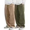 imageSOLY HUX Mens 2 Piece Corduroy Pants Drawstring Elastic Waist Straight Leg Baggy Pants with PocketsKhaki and Green
