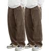 imageSOLY HUX Mens 2 Piece Corduroy Pants Drawstring Elastic Waist Straight Leg Baggy Pants with PocketsPlain Brown