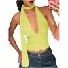 imageSOLY HUX Sexy Tops for Women Going Out Halter Scarf Crop Top Deep V Sleeveless Backless Vest Party ClubwearPlain Yellow