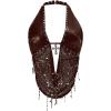 imageSOLY HUX Womens Gothic Grunge PU Leather Sparkly Halter Crop Top Y2k Deep V Neck Vest Rave OutfitsPlain Brown