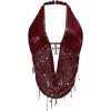 imageSOLY HUX Womens Gothic Grunge PU Leather Sparkly Halter Crop Top Y2k Deep V Neck Vest Rave OutfitsPlain Burgundy