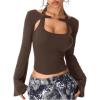 imageSOLY HUX Womens Long Sleeve Shirts Y2k Crop Tops Halter Neck Fitted TShirt Going Out TeesCoffee Brown