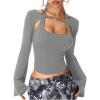 imageSOLY HUX Womens Long Sleeve Shirts Y2k Crop Tops Halter Neck Fitted TShirt Going Out TeesDark Grey