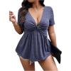 imageSOLY HUX Womens Plus Size Deep V Neck Twist Front T Shirts Short Sleeve Summer Tunic Tops Ruffle Flowy TeesDusty Blue