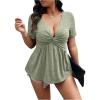 imageSOLY HUX Womens Plus Size Deep V Neck Twist Front T Shirts Short Sleeve Summer Tunic Tops Ruffle Flowy TeesOlive Green