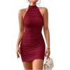 imageSOLY HUX Womens Ruched Halter Mini Dress Sleeveless Backless Bodycon Club Party DressesSolid Burgundy