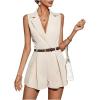 imageSOLY HUX Womens V Neck Collar Sleeveless Romper Pleated Wide Leg Loose Short JumpsuitPure Khaki