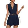 imageSOLY HUX Womens V Neck Collar Sleeveless Romper Pleated Wide Leg Loose Short JumpsuitSolid Dark Blue