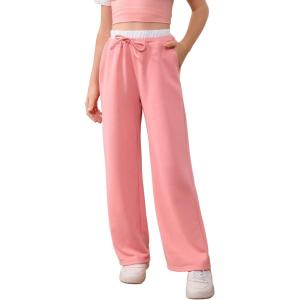 imageSOLY HUX Girls Drawstring Waist Baggy Sweatpants Wide Leg Casual Loose Long PantsPure Pink