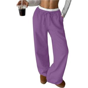 imageSOLY HUX Girls Drawstring Waist Baggy Sweatpants Wide Leg Casual Loose Long PantsPure Purple
