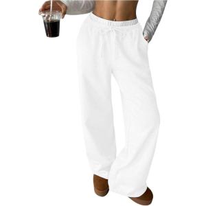 imageSOLY HUX Girls Drawstring Waist Baggy Sweatpants Wide Leg Casual Loose Long PantsPure White