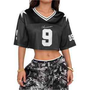 imageSOLY HUX Jersey Shirts for Women Y2k Crop Tops Streetwear Sportswear Short Sleeve TShirt Cute Football Jersey TopBlack 9