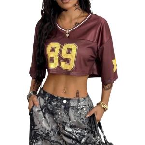 imageSOLY HUX Jersey Shirts for Women Y2k Crop Tops Streetwear Sportswear Short Sleeve TShirt Cute Football Jersey TopBrown 89