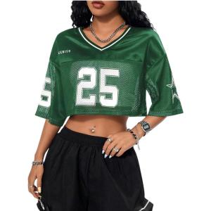 imageSOLY HUX Jersey Shirts for Women Y2k Crop Tops Streetwear Sportswear Short Sleeve TShirt Cute Football Jersey TopGreen 25