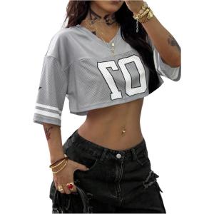 imageSOLY HUX Jersey Shirts for Women Y2k Crop Tops Streetwear Sportswear Short Sleeve TShirt Cute Football Jersey TopSilver 07