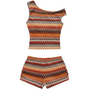 imageSOLY HUX Womens 2 Piece Striped Off The Shoulder Crop Tops and Mini Shorts Set Summer Y2K Going Out OutfitsMulti Chevron Print