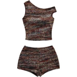 imageSOLY HUX Womens 2 Piece Striped Off The Shoulder Crop Tops and Mini Shorts Set Summer Y2K Going Out OutfitsMulticolor Fuzzy