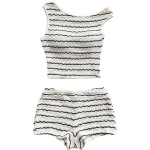 imageSOLY HUX Womens 2 Piece Striped Off The Shoulder Crop Tops and Mini Shorts Set Summer Y2K Going Out OutfitsWhite Striped