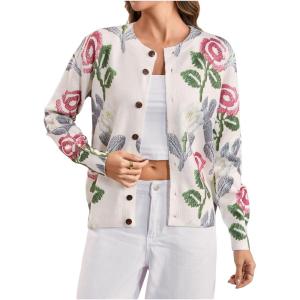 imageSOLY HUX Womens Floral Print Button Down Cardigan Sweater Lightweight Cozy Fall Outfits Trendy 2025Beige Floral