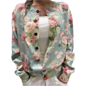 imageSOLY HUX Womens Floral Print Button Down Cardigan Sweater Lightweight Cozy Fall Outfits Trendy 2025Green Floral