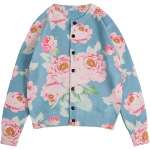 imageSOLY HUX Womens Floral Print Button Down Cardigan Sweater Lightweight Cozy Fall Outfits Trendy 2025Green Pink Floral