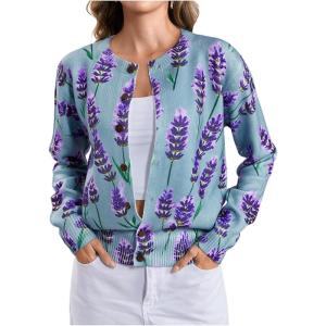 imageSOLY HUX Womens Floral Print Button Down Cardigan Sweater Lightweight Cozy Fall Outfits Trendy 2025Lavender Print