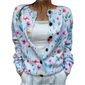 imageSOLY HUX Womens Floral Print Button Down Cardigan Sweater Lightweight Cozy Fall Outfits Trendy 2025Light Blue Floral