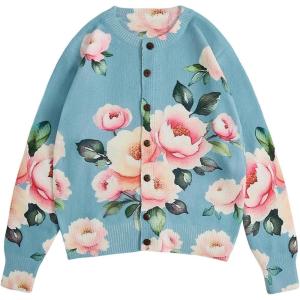 imageSOLY HUX Womens Floral Print Button Down Cardigan Sweater Lightweight Cozy Fall Outfits Trendy 2025Multi Blue