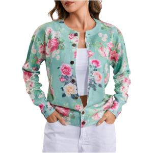 imageSOLY HUX Womens Floral Print Button Down Cardigan Sweater Lightweight Cozy Fall Outfits Trendy 2025Multi Green