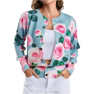 imageSOLY HUX Womens Floral Print Button Down Cardigan Sweater Lightweight Cozy Fall Outfits Trendy 2025Roses Print