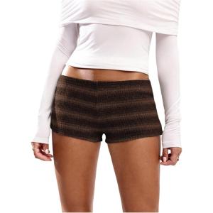 imageSOLY HUX Womens Striped Micro Shorts Y2k Knit Low Rise Booty Mini Shorts Color Block Stretchy LoungewearBrown Striped