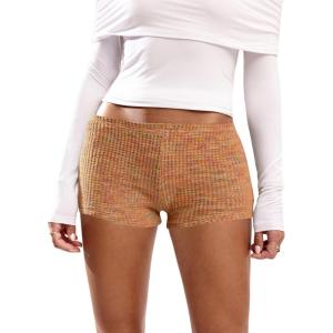 imageSOLY HUX Womens Striped Micro Shorts Y2k Knit Low Rise Booty Mini Shorts Color Block Stretchy LoungewearOrange