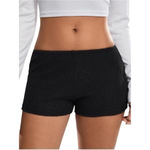 imageSOLY HUX Womens Striped Micro Shorts Y2k Knit Low Rise Booty Mini Shorts Color Block Stretchy LoungewearPlain Black