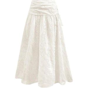 imageSOLY HUX Womens Summer Boho Skirt Eyelet Embroidery Bow Tie High Waisted A Line Flowy Vacation Long SkirtsPlain Beige