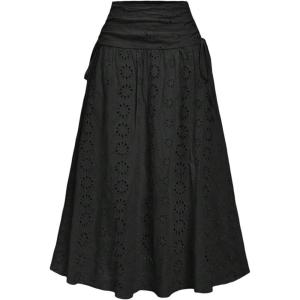 imageSOLY HUX Womens Summer Boho Skirt Eyelet Embroidery Bow Tie High Waisted A Line Flowy Vacation Long SkirtsPlain Black