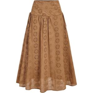 imageSOLY HUX Womens Summer Boho Skirt Eyelet Embroidery Bow Tie High Waisted A Line Flowy Vacation Long SkirtsPlain Brown