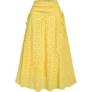 imageSOLY HUX Womens Summer Boho Skirt Eyelet Embroidery Bow Tie High Waisted A Line Flowy Vacation Long SkirtsPlain Butter Yellow