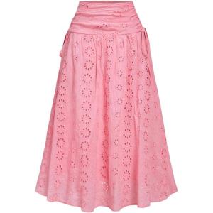 imageSOLY HUX Womens Summer Boho Skirt Eyelet Embroidery Bow Tie High Waisted A Line Flowy Vacation Long SkirtsPlain Pink