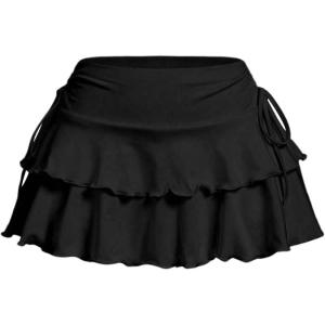 imageSOLY HUX Womens Y2K Ruffle Mini Skirt with Shorts Underneath High Waisted Tiered Skirts Coquette SkortsPlain Black