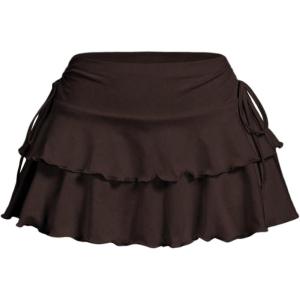imageSOLY HUX Womens Y2K Ruffle Mini Skirt with Shorts Underneath High Waisted Tiered Skirts Coquette SkortsPlain Brown