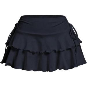 imageSOLY HUX Womens Y2K Ruffle Mini Skirt with Shorts Underneath High Waisted Tiered Skirts Coquette SkortsPlain Dark Blue