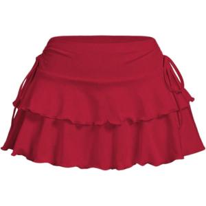 imageSOLY HUX Womens Y2K Ruffle Mini Skirt with Shorts Underneath High Waisted Tiered Skirts Coquette SkortsPlain Red
