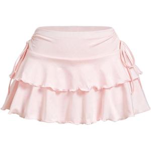 imageSOLY HUX Womens Y2K Ruffle Mini Skirt with Shorts Underneath High Waisted Tiered Skirts Coquette SkortsSolid Light Pink