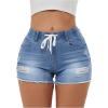 imageSOLY HUX Womens Distressed Jeans Shorts Elastic Drawstring Waist Ripped Skinny Casual Denim Shorts Plain Blue Large