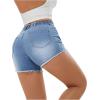 imageSOLY HUX Womens Distressed Jeans Shorts Elastic Drawstring Waist Ripped Skinny Casual Denim Shorts Plain Blue Large
