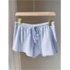 imageSOLY HUX Womens Drawstring Waist Shorts Button Elastic Low Rise Casual Summer ShortsPlain Blue