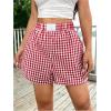 imageSOLY HUX Womens Y2k Plaid Baggy Boxer Shorts for Women Elastic Waist Casual Lounge Bottoms Gingham PajamaRed and White