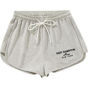 imageSOLY HUX Athletic Shorts for Women Letter Graphic Drawstring Elastic Waist Workout Running Summer ShortsLight Grey Letter