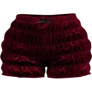 imageSOLY HUX Ruffle Shorts for Women Y2k Lolita Bloomers Elastic Waist Velvet Bottoms Festival ShortsPure Burgundy